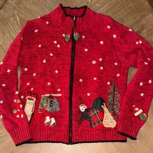 Woman’s Coldwater Creek Festive Red Holiday Sweater with Embroidered Size M